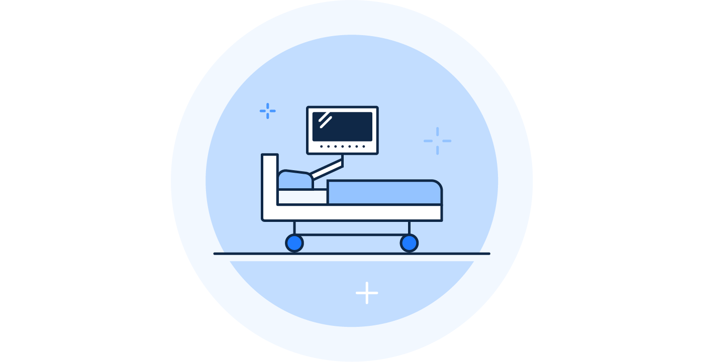 ConnectedCare, KHZG-Lösungen am Patientenbett | Icon: Patientenbett mit Bedside Terminal