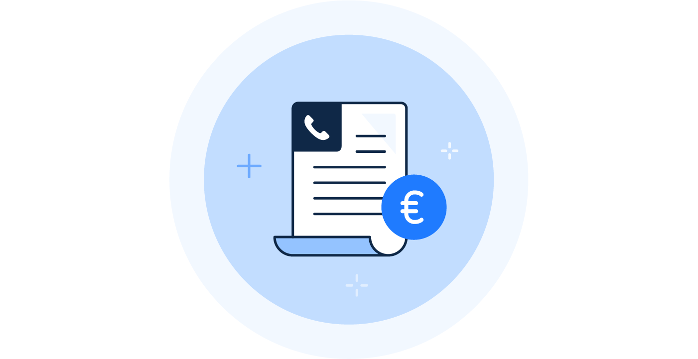 ConnectedCare Icon, einfache Telefonabrechnung, Dokument mit Telefonhörer und Euro-Zeichen