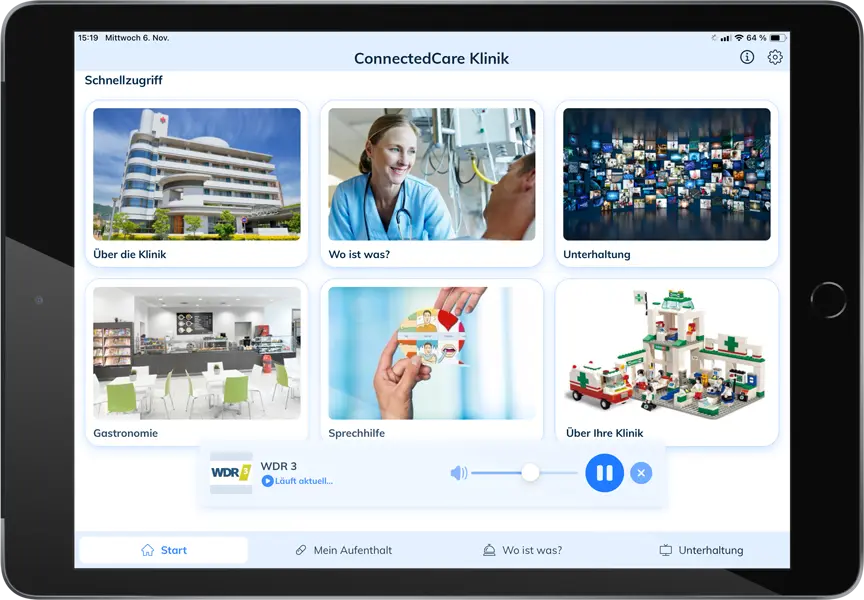 Die ConnectedCare BOYD App zeigt, wie man über sein eigenes iPad Radio hören kann.