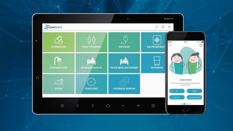 Screenshot von CLINISERVE Digitaler Serviceruf auf ConnectedCare Tablet und Smartphone